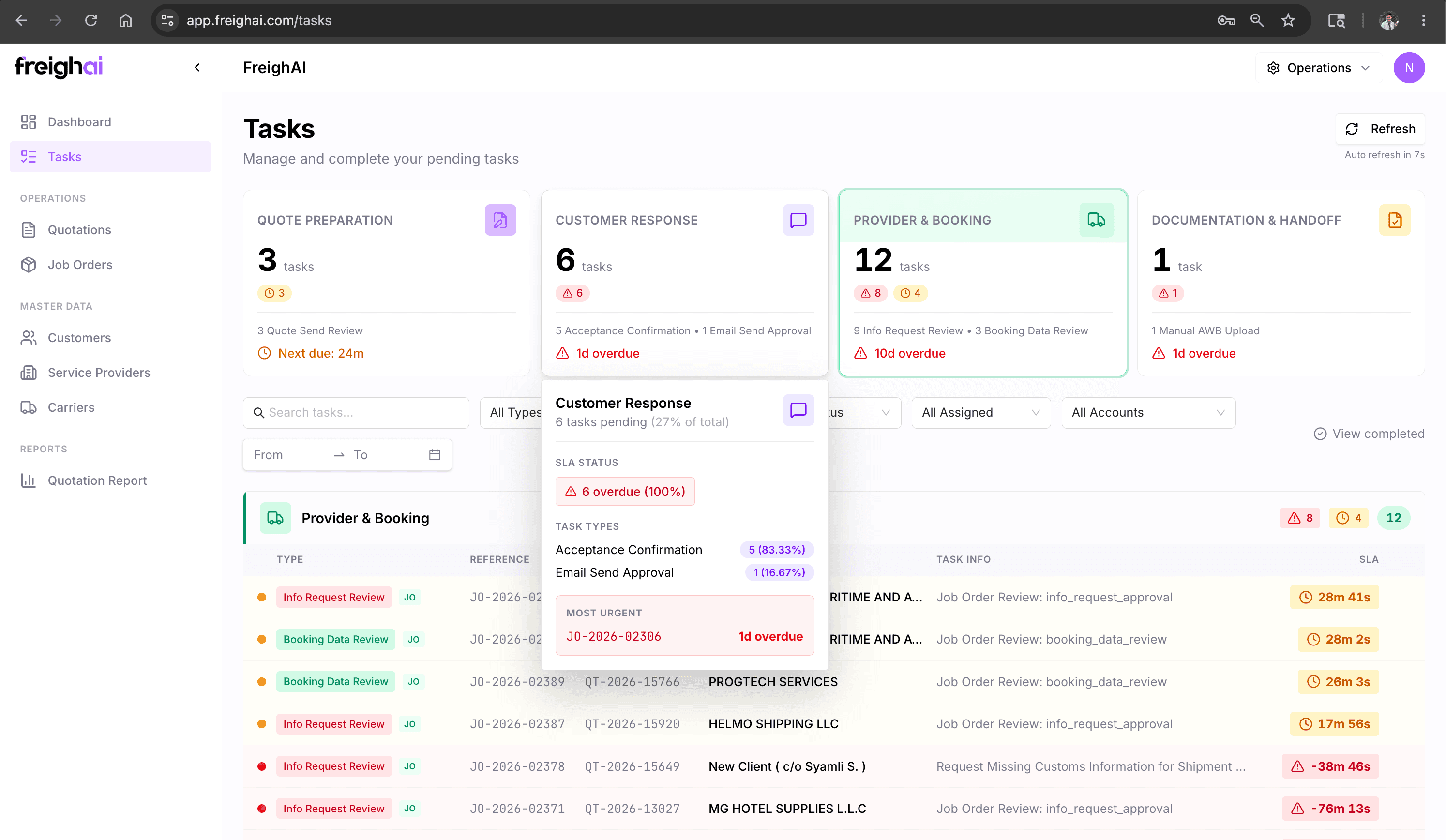 FreighAI Customer Responses bucket — payment-related responses classified